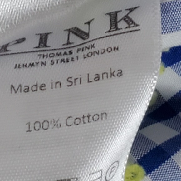 Thomas Pink Men's Button Up Shirt Size Medium SLIM Blue White Yellow Long Sleeve - Picture 12 of 15